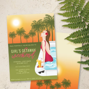 Invitation Femme couchée de soleil dans une fille de piscine