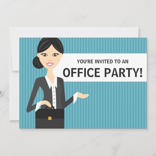 Invitation Femme d'affaires mignonne avec la partie de bureau (Devant)