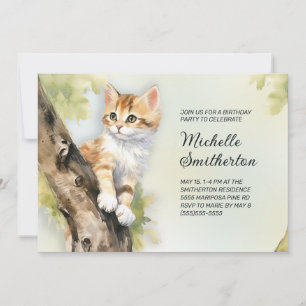 Invitation Femme d'anniversaire de Kitten Jaune