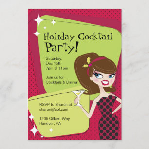 Invitation Femme de cocktail de vacances rétro avec Martini