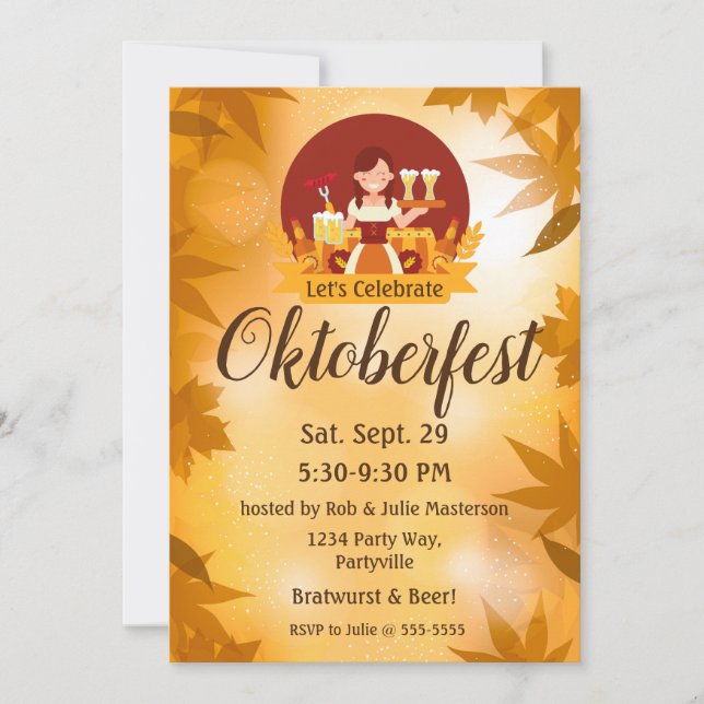 Invitation Femme de l'Oktoberfest avec bière et saucisse (Devant)