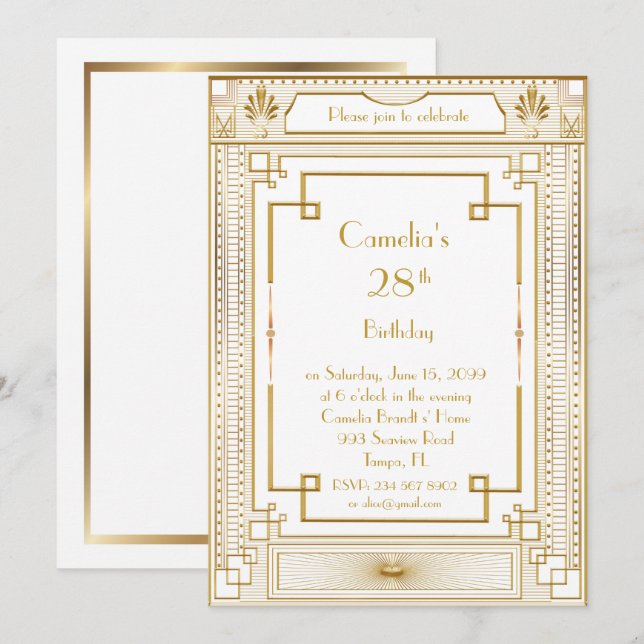 Invitation Femme d'invitation de fête d'anniversaire, grand (Devant / Derrière)