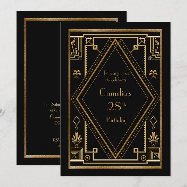 Invitation Femme d'invitation de fête d'anniversaire, grand (Devant / Derrière)