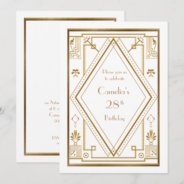 Invitation Femme d'invitation de fête d'anniversaire, grand (Devant / Derrière)