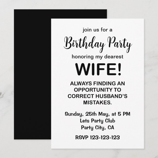 Invitation Femme Drôle Typographie Femme Anniversaire (Devant / Derrière)
