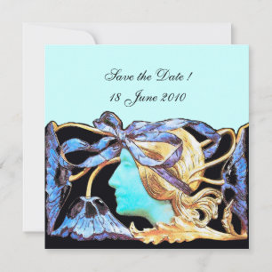 INVITATION FEMME ÉLÉGANTE BEAUTÉ BIJOU /DAME, RUBAN BLEU, FLE