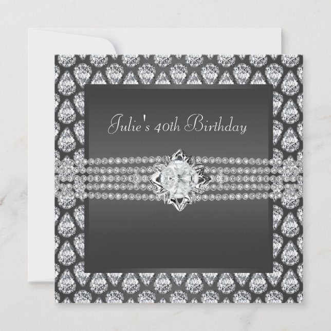 Invitation Femme Elégante Diamant Anniversaire Fête Invitatio (Devant)