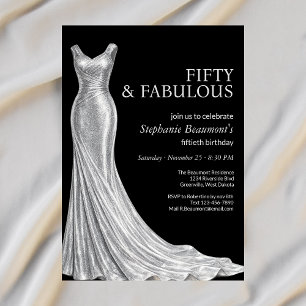 Invitation Femme Élégante Robe Argentée Fabuleuse 50e Anniver
