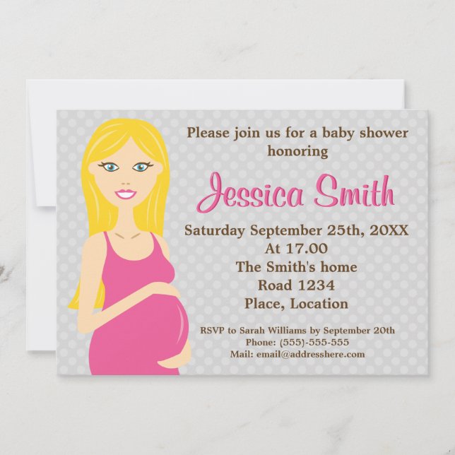 Invitation Femme Enceinte Blonde En Robe Rose Baby shower (Devant)