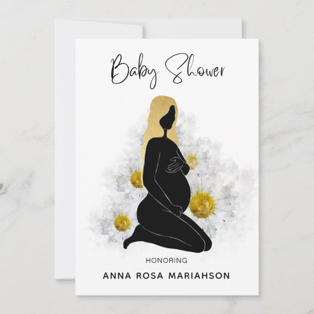 Invitation *~* Femme enceinte florale Baby shower d'or noir (Devant)