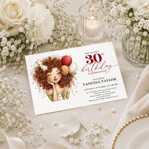 Invitation Femme Fantaisiste 30e Anniversaire Marsala Rouge F