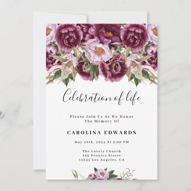 Invitation Femme Florale Violet Célébration De L'Invitation D (Devant)