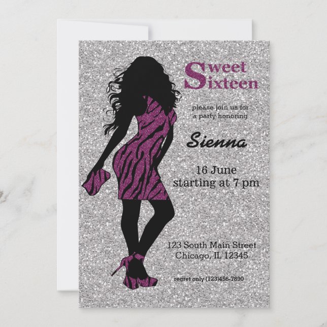 Invitation Femme glamour Douce 16 (Devant)