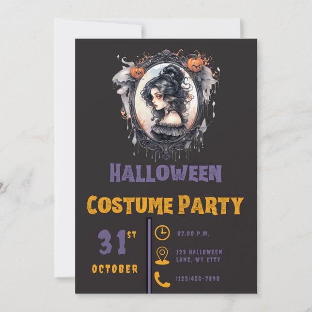 Invitation Femme gothique miroir victorien Halloween noir (Devant)