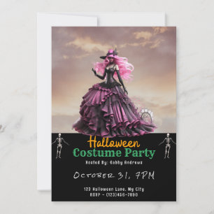 Invitation Femme gothique rose et noir Halloween noir