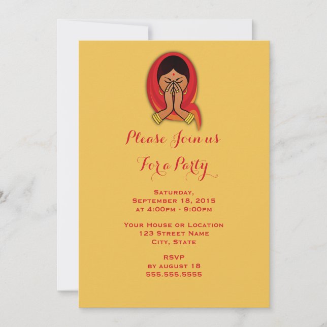 Invitation Femme hindoue dans Namaste Pose Parti Générique (Devant)