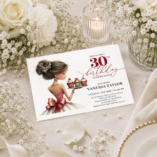 Invitation Femme humour élégant 30e anniversaire Marsala Roug