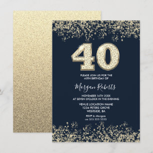 Invitation Femme Marine & Gold Mens 40e fête d'anniversaire