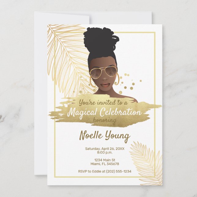Invitation Femme noire avec des nuances, Anniversaire Tropica (Devant)