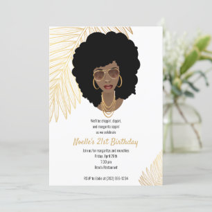 Invitation Femme noire avec les nuances, Gold Tropical 21e an