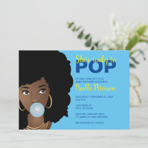 Invitation Femme noire, Prête à la pop, Bubblegum, Bleu
