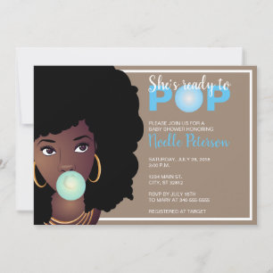 Invitation Femme noire, Prête à la pop, Bubblegum, Bleu