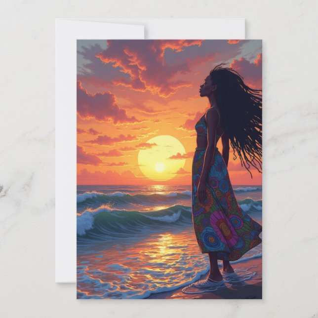 Invitation Femme noire sur la plage (Devant)