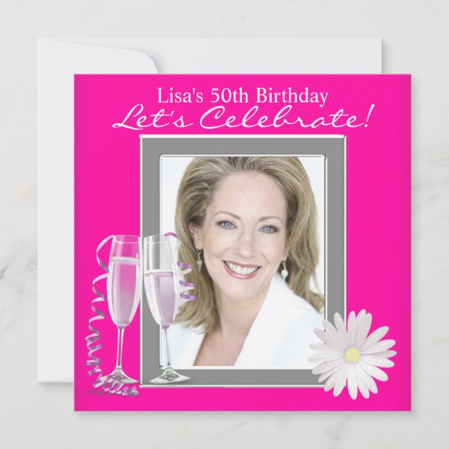 Invitation Femme Photo Hot rose fête d'anniversaire (Devant)