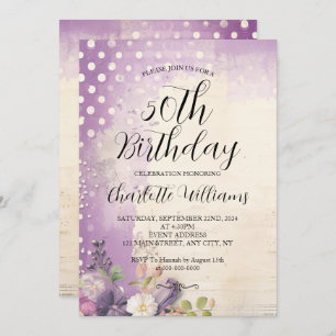Invitation Femme Pois violette 50e anniversaire
