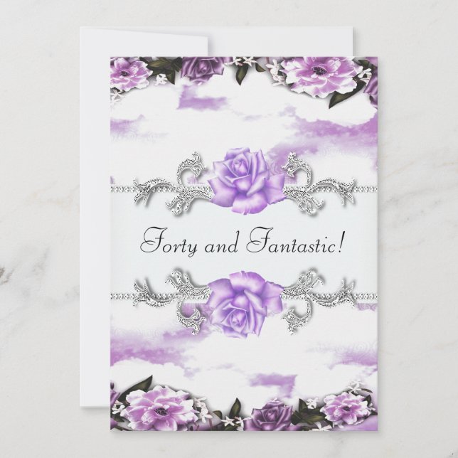 Invitation Femme Purple Lavender Roses 40ème anniversaire fêt (Devant)