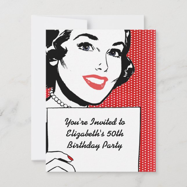 Invitation Femme rétro avec un signe Anniversaire (Devant)