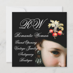INVITATION FEMME ROMANTIQUE, BIJOUX ANCIENS, GRAND OUVERTURE