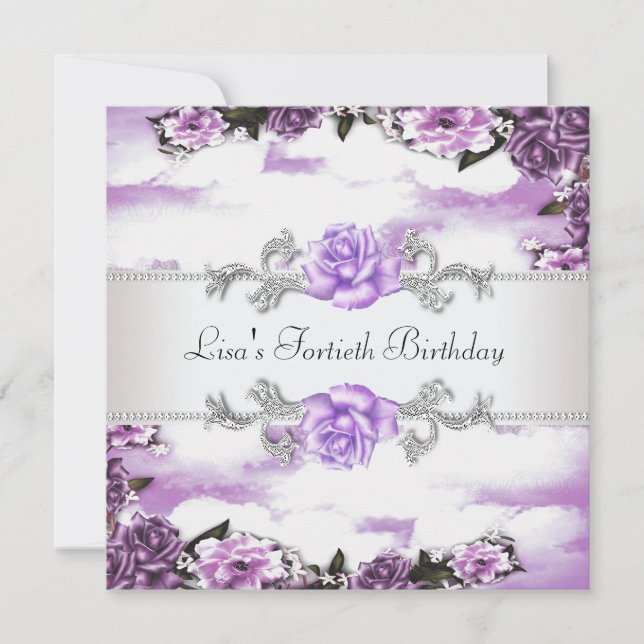 Invitation Femme Rose violette 40ème anniversaire (Devant)