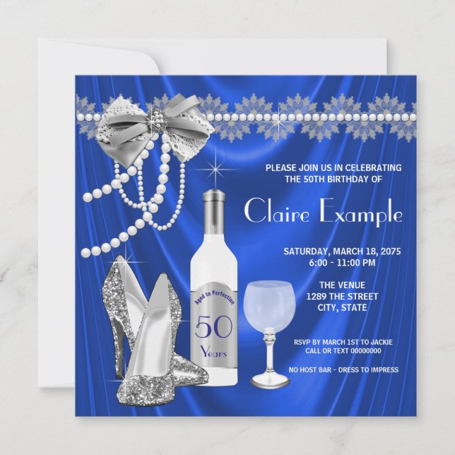 Invitation Femme Royal Bleu et argent vieilli à la perfection (Devant)