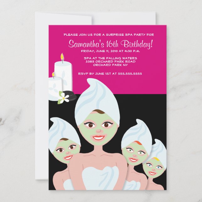 Invitation FEMME spa FÊTE Anniversaire ou Fête des mariées 5x (Devant)