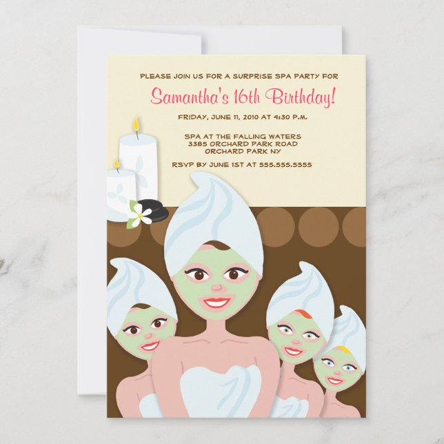 Invitation FEMME spa FÊTE Anniversaire ou Fête des mariées 5x (Devant)