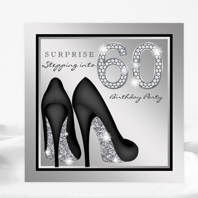 Invitation Femme surprise 60e anniversaire fête Argent (Créateur téléchargé)