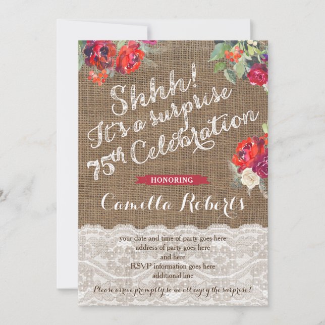 Invitation Femme surprise 75e anniversaire Invitations, Noël (Devant)