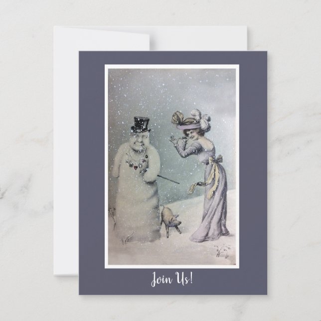 Invitation Femme victorienne et Snowman anthropomorphique (Devant)