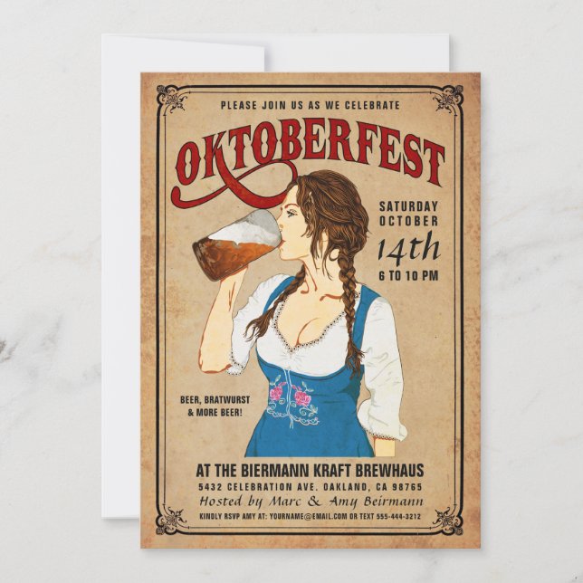 Invitation Femme vintage d'Oktoberfest d'invitations (Devant)