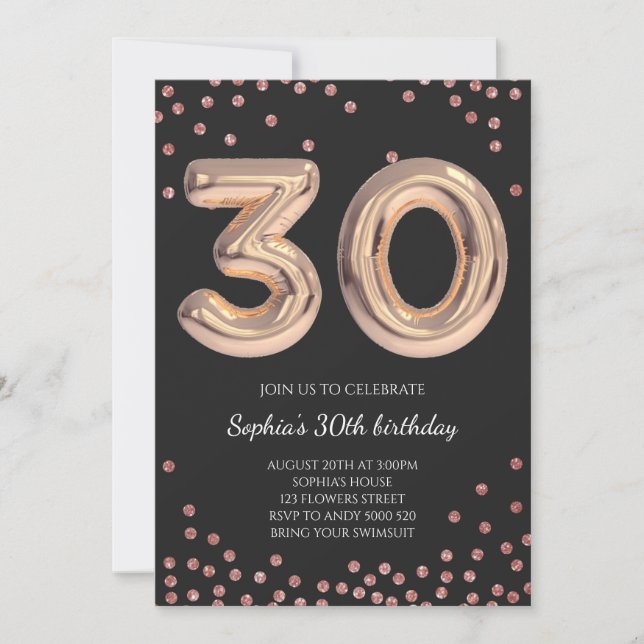 Invitation Femmes 30e anniversaire 30e Rose Gold Elegant (Devant)
