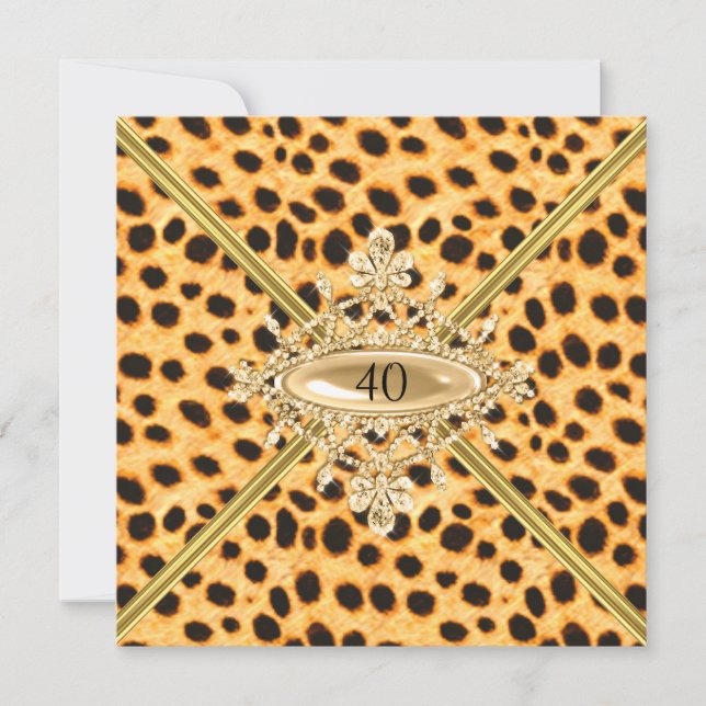 Invitation Femmes 40e anniversaire de fête effet Cheetah (Devant)