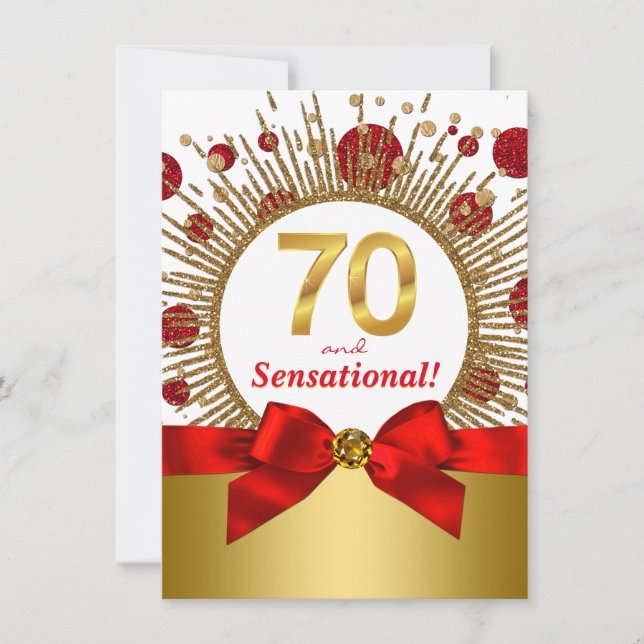 Invitation FEMMES 70e anniversaire fête Rouge et or (Devant)