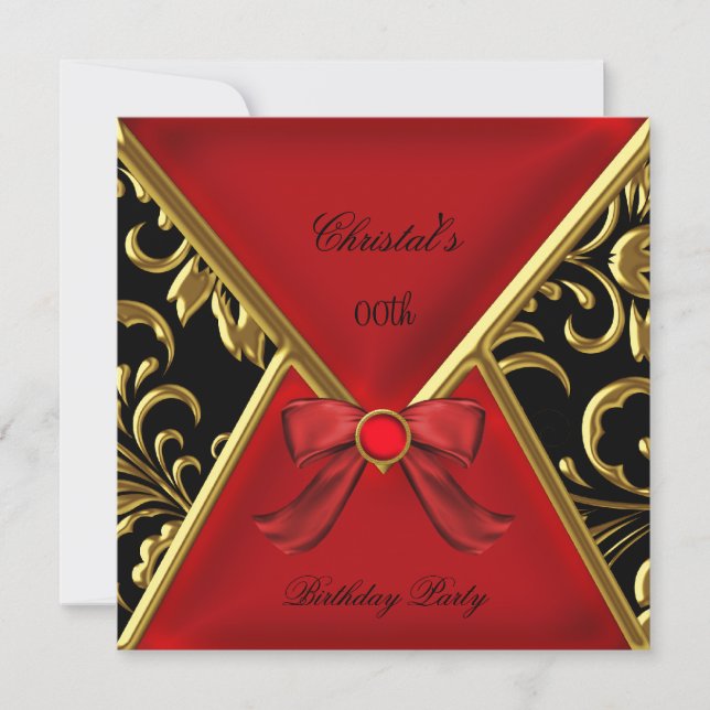 Invitation FEMMES Anniversaire de fête Or Rouge Noir Or Damas (Devant)
