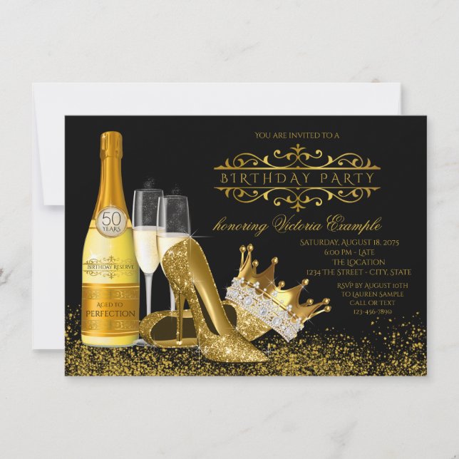 Invitation FEMMES Black Gold High Talons Princesse Anniversai (Devant)