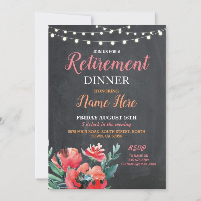 Invitation Femmes de partie d'invitation de dîner de retraite (Devant)