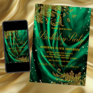 Invitation Femmes Emerald Green Gold fête d'anniversaire