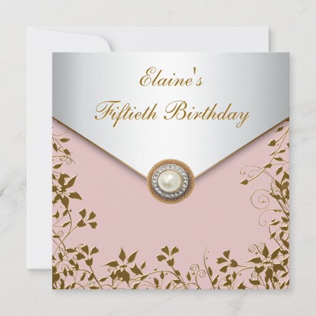 Invitation FEMMES Gold rose femmes 50e fête d'anniversaire (Devant)