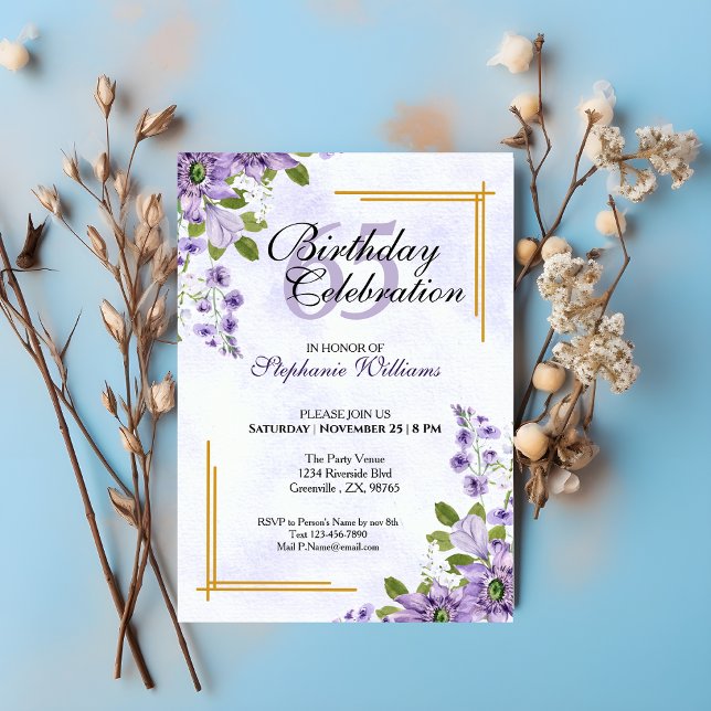 Invitation Femmes n'importe quel âge Anniversaire Floral Clas (Créateur téléchargé)