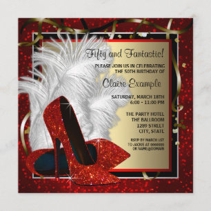Invitation Femmes Noir et Rouge Haut talons fête d'anniversai